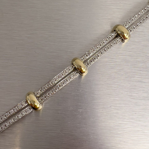 14k White & Yellow Gold Diamond Two Row Bracelet 2.00ctw H SI 6.75" 33.3g