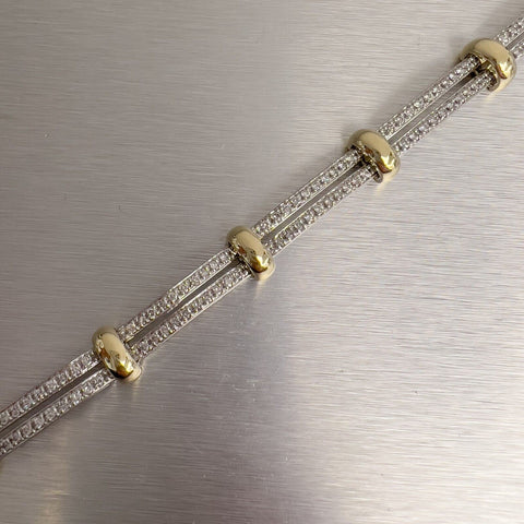 14k White & Yellow Gold Diamond Two Row Bracelet 2.00ctw H SI 6.75" 33.3g