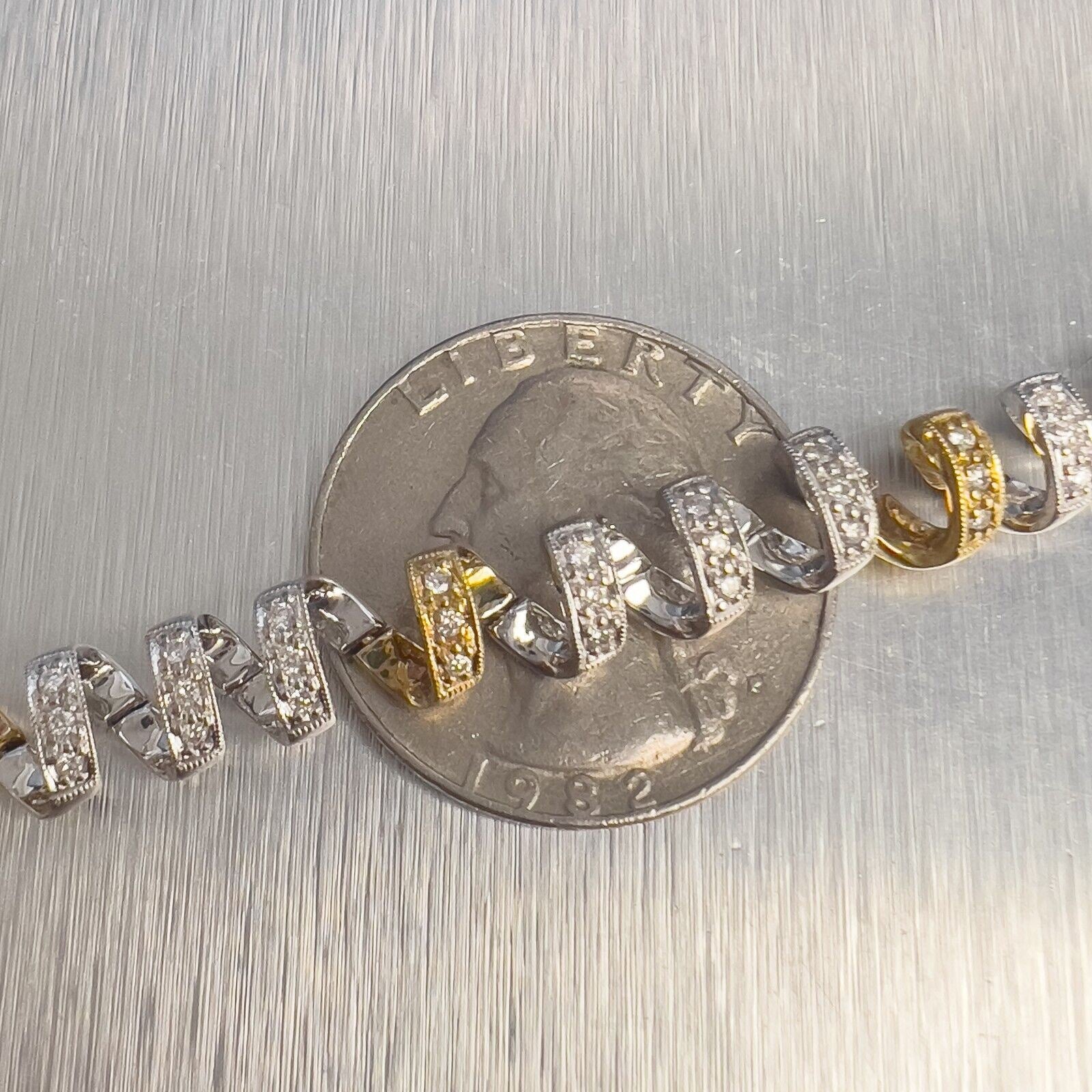 14k White & Yellow Gold Diamond Twist Swirl Link Bracelet 0.80ctw 7" 17g