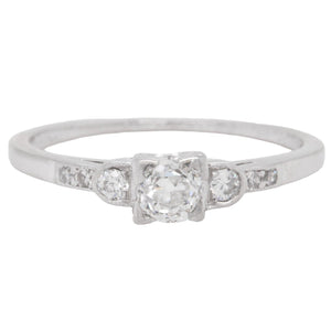 Antique Platinum 900 Old Mine Diamond Engagement Ring 0.27ctw G VS2 size 5.75