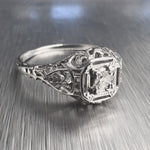 Antique Art Deco 18k White Gold Diamond Solitaire Ring 0.10ct G VS2 sz 7.25