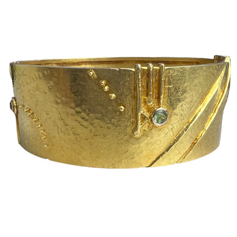 Dan Alsberg 18k Yellow Gold Multi Gemstone Wide Bangle Bracelet 7" 54.3g VINTAGE
