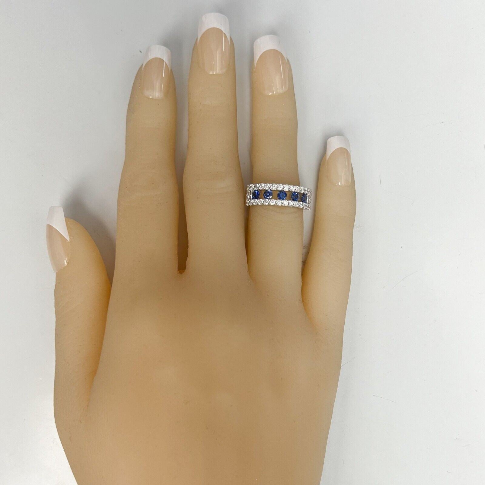 14K White Gold 0.35ctw 5 Stone Sapphire Diamond Ring 0.82ctw Size 5.75 6g