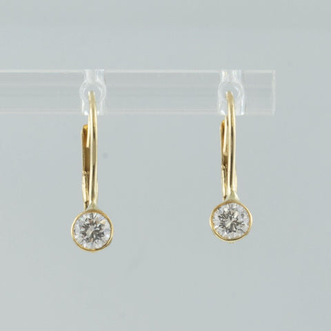 14k Yellow Gold Diamond Dangle Drop Leverback Earrings 0.58ctw G-H SI1 1.4g