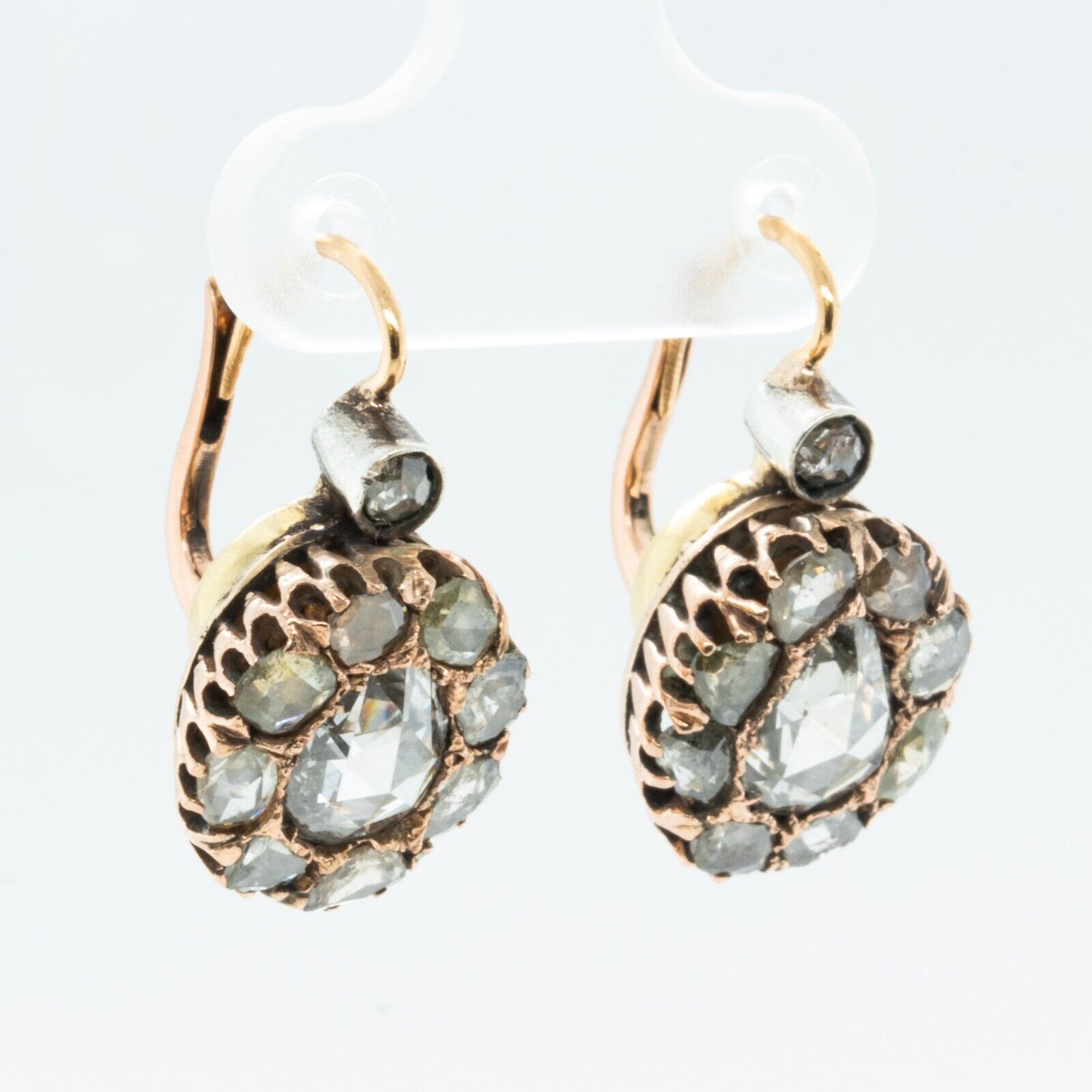 Rose cut diamond 18k gold silver vintage style stud earrings jewelry