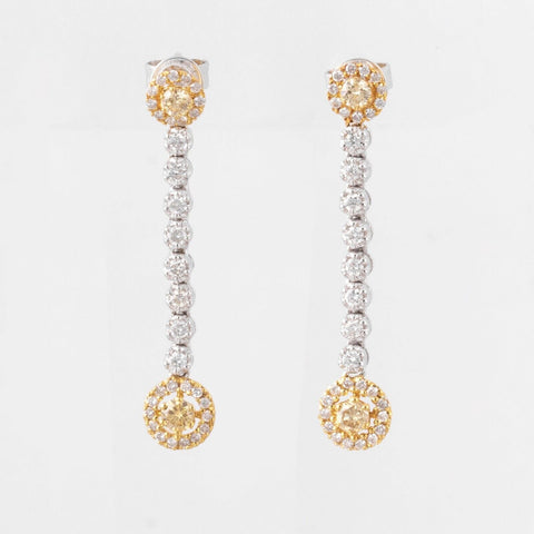 18k White & Yellow Gold White and Fancy Yellow Diamond Dangle Earrings 1.50ctw