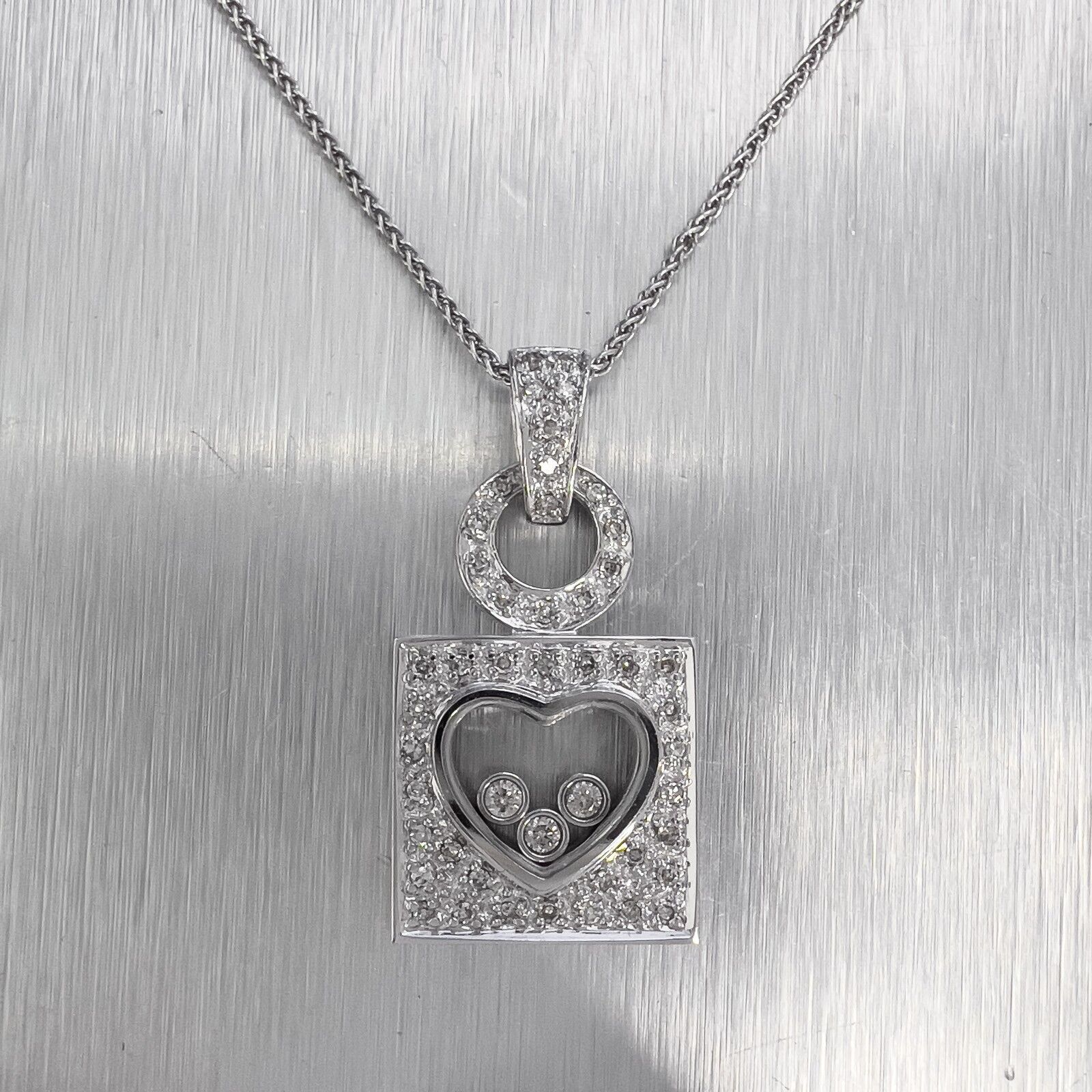 14k White Gold 3 Floating Diamond Pave Heart Square Necklace 0.35ctw 18"