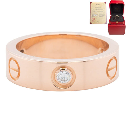 Cartier Love 3 Diamond 18k Rose Gold Wedding Ring Size 52 / US 6 BOX & CERT