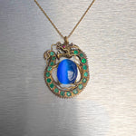 14k Yellow Gold Dragon Clutching SIM Cat's Eye Sapphire Emerald Ruby Pendant
