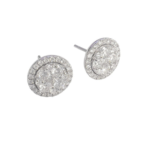 14k White Gold Diamond Cluster Halo Stud Earrings 1.75ctw G VS1
