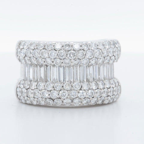 18k White Gold Round & Baguette Diamond Wedding Band 3.50ctw Ring Size 7