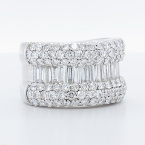 18k White Gold Round & Baguette Diamond Wedding Band 3.50ctw Ring Size 7