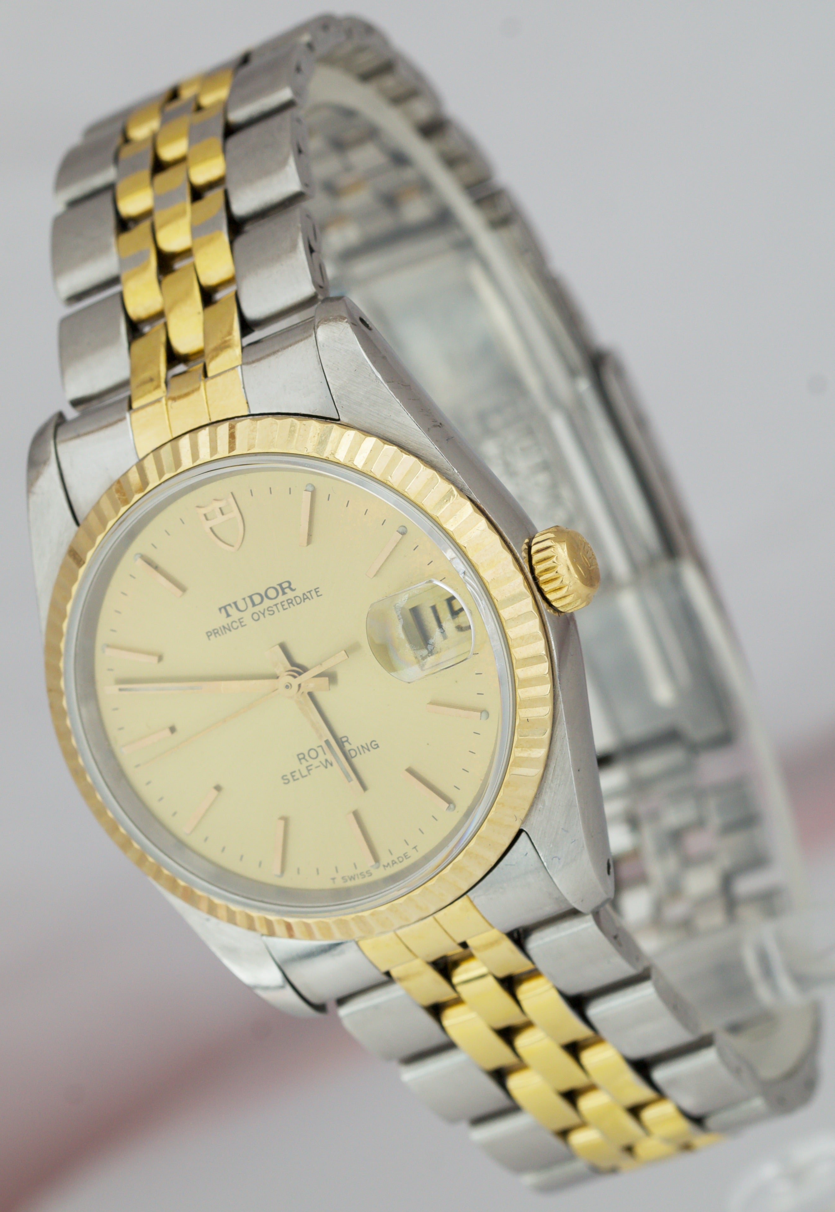 1995 Tudor Prince Oyster Date 34mm Champagne 18K Two-Tone Gold Steel Watch 74033
