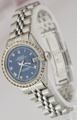 Ladies Rolex Date 26mm Blue Stainless Steel DIAMOND BEZEL Watch DateJust 6516