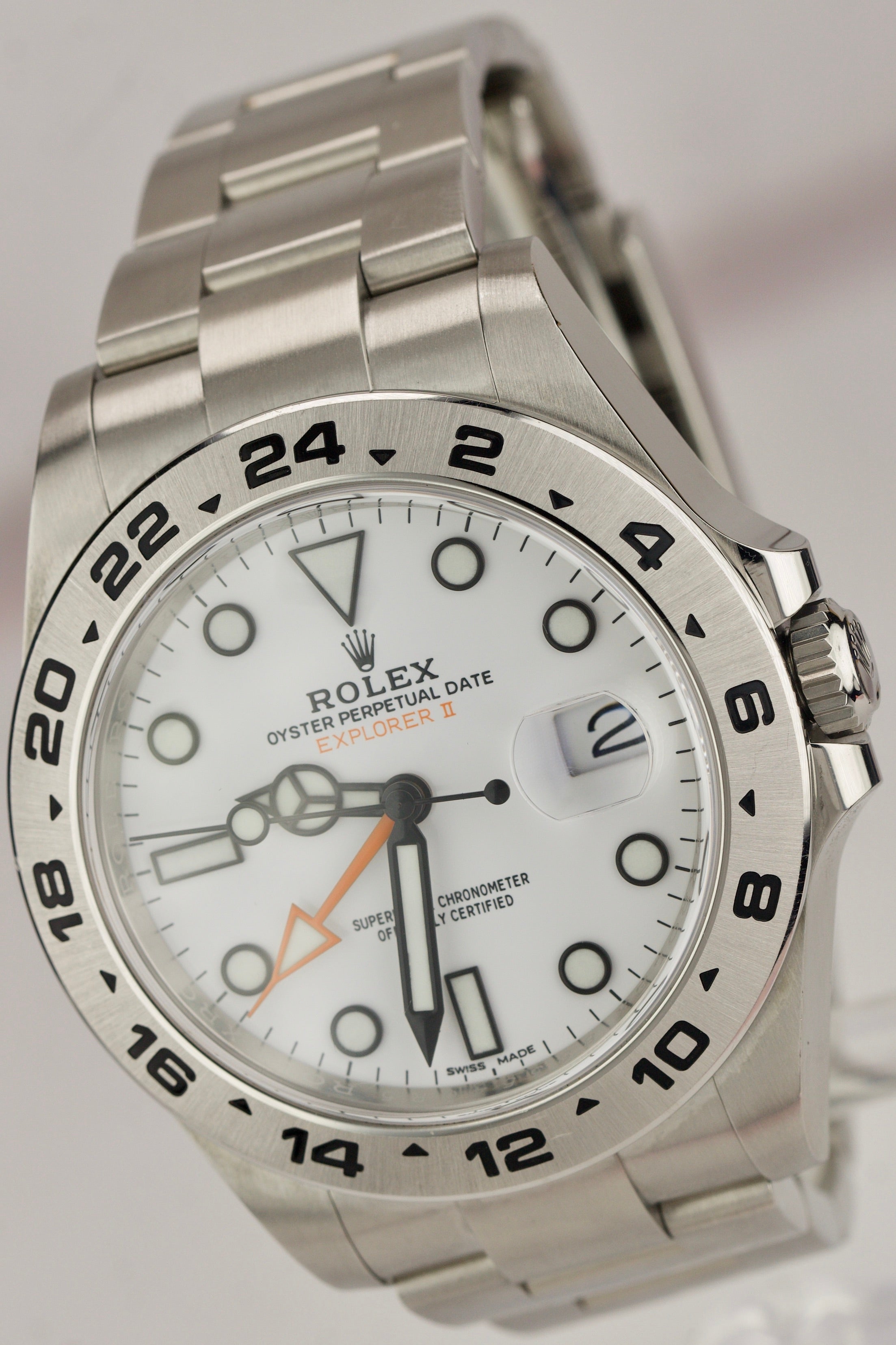 2019 Rolex Explorer II 42mm Polar White Orange Stainless GMT Date Watch 216570