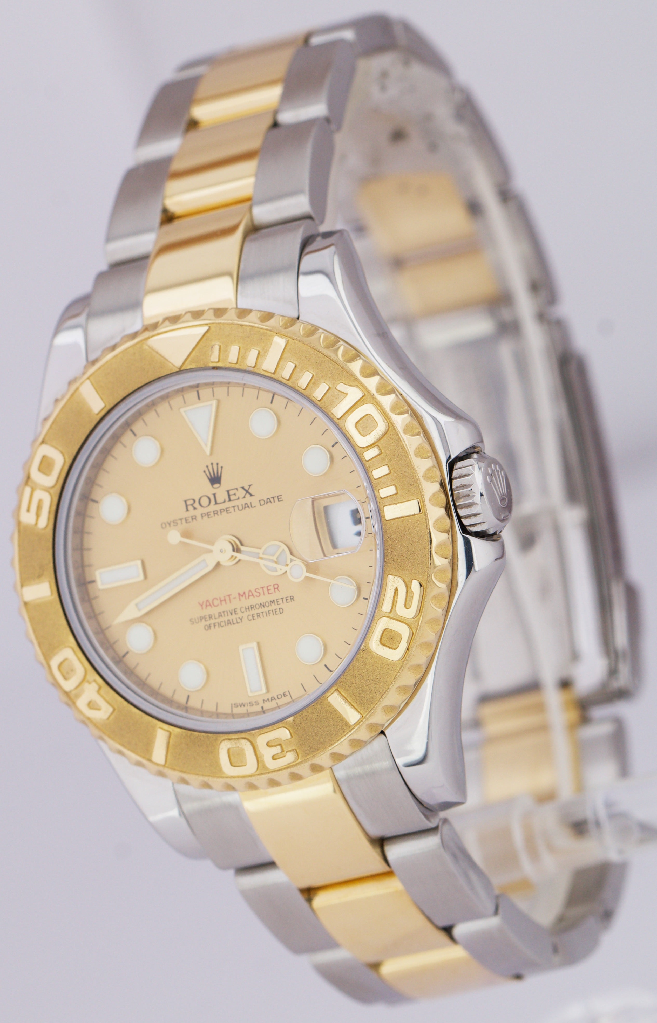 Rolex Yacht-Master Two-Tone REHAUT Mid-Size 35mm Champagne Watch 168623 FULL SET