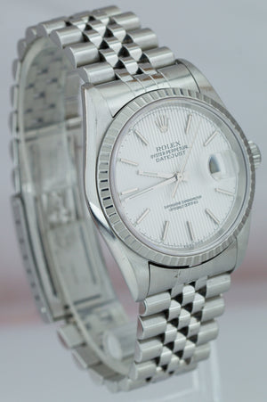 2002 Rolex DateJust 36mm Silver Tapestry 16220 NO-HOLES CASE Jubilee Watch 16234