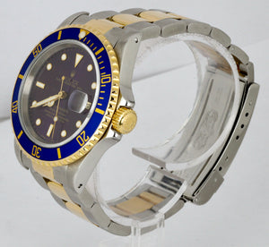 1991 Rolex Submariner Date PURPLE Dial 16613 Two-Tone 18K Gold Blue Steel 40mm