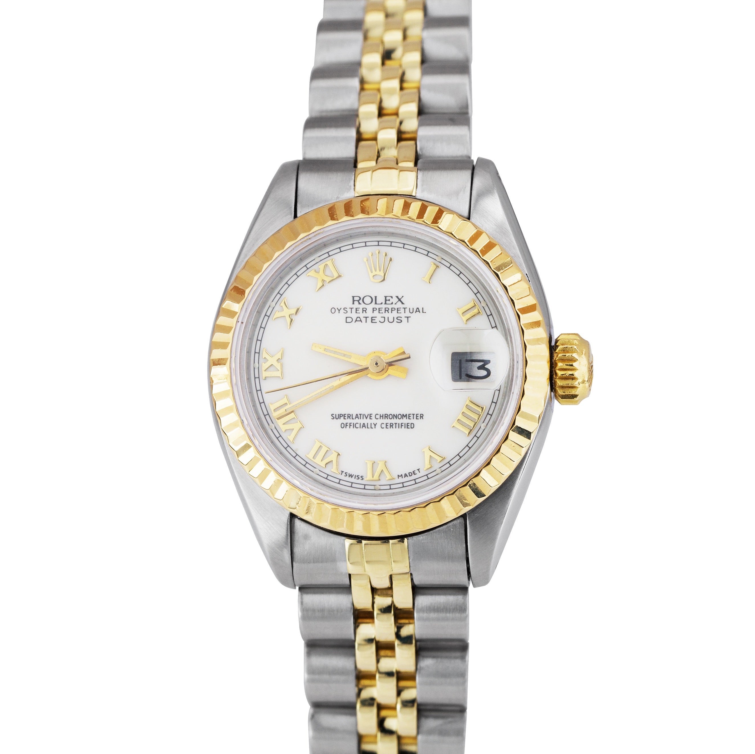 Ladies Rolex DateJust 26mm 69173 White Roman Two-Tone Gold Jubilee Watch 6917