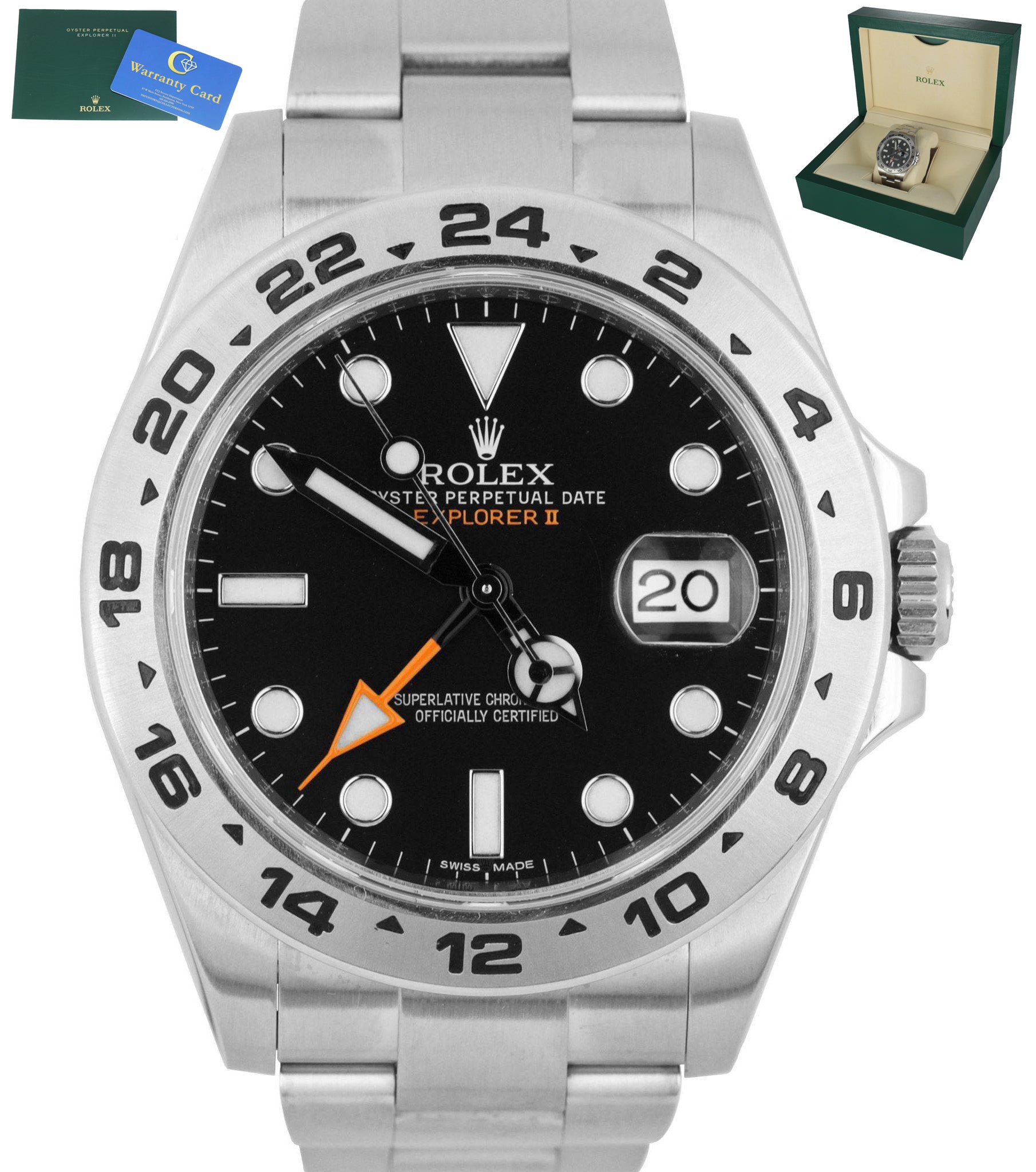 MINT 2019 Rolex Explorer II 42mm 216570 Black Orange Stainless GMT Swiss Date