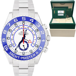 2016 Rolex Yacht-Master II 44mm Stainless White Blue Ceramic 116680 Watch B+P
