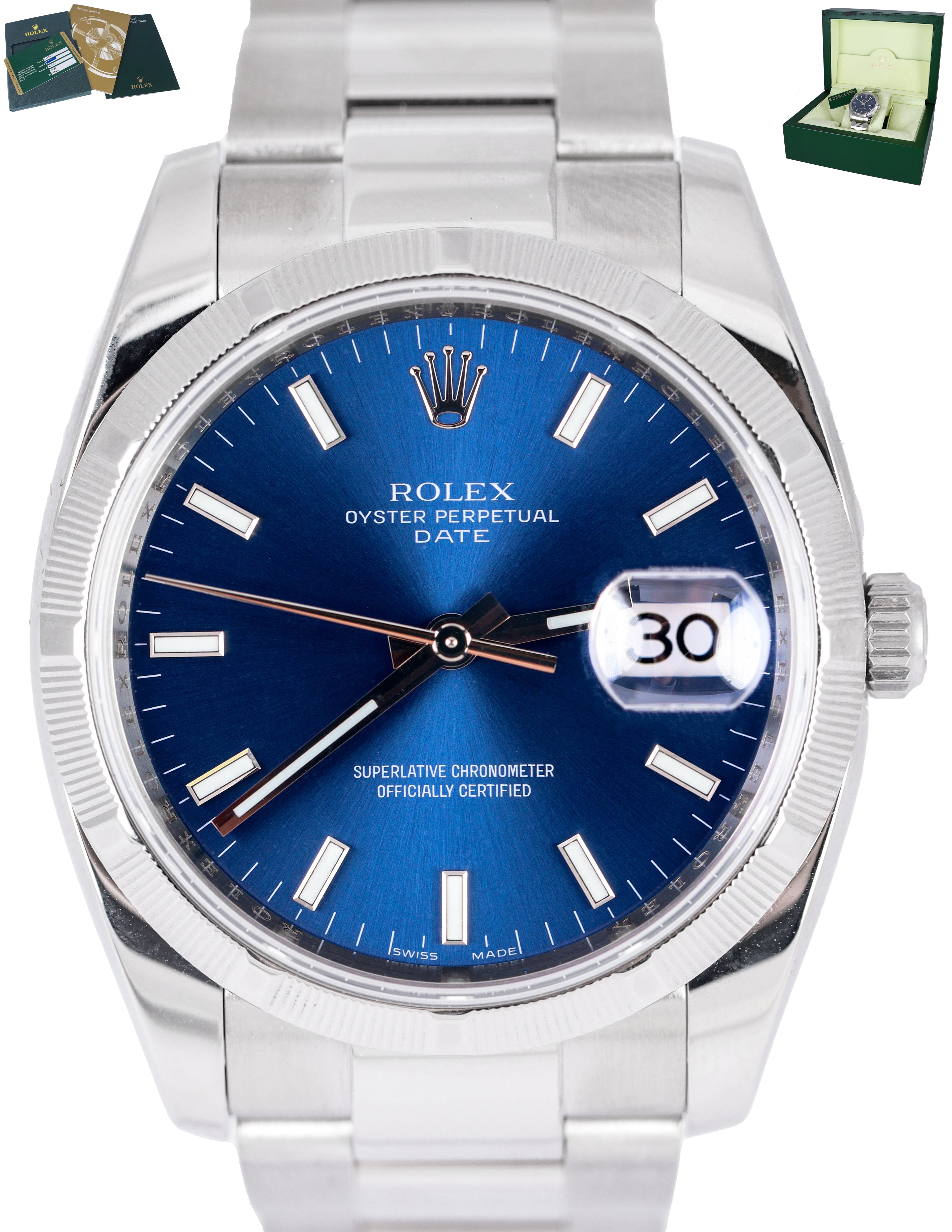 MINT 2012 Rolex Oyster Perpetual Date 36 Blue 115210 Stainless Steel 36MM Watch