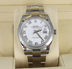NEW Rolex DateJust 41 White Roman 126300 41mm Smooth Stainless Oyster Watch