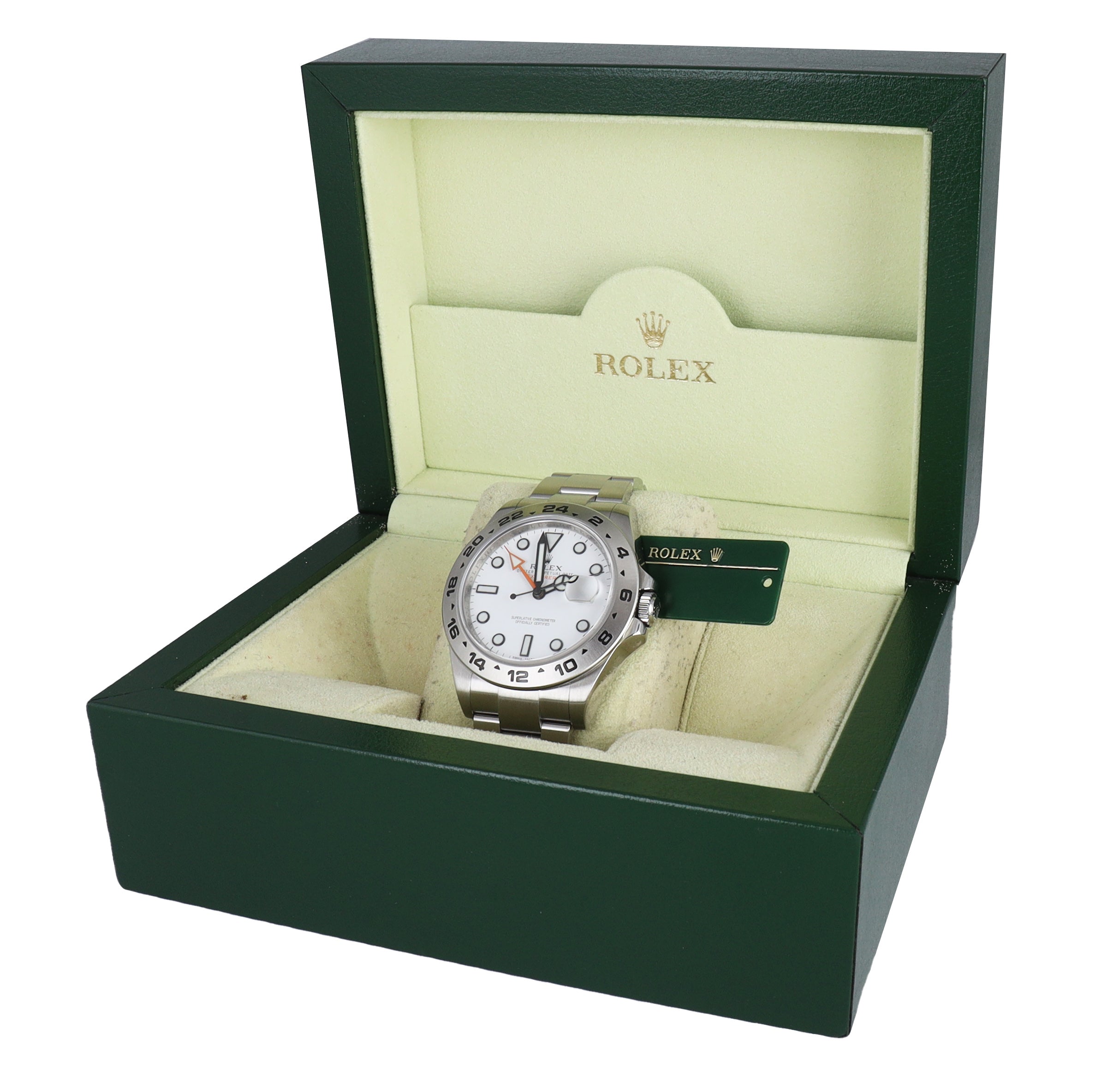 MINT 2012 Rolex Explorer II Polar 42mm 216570 White Orange Steel GMT Watch