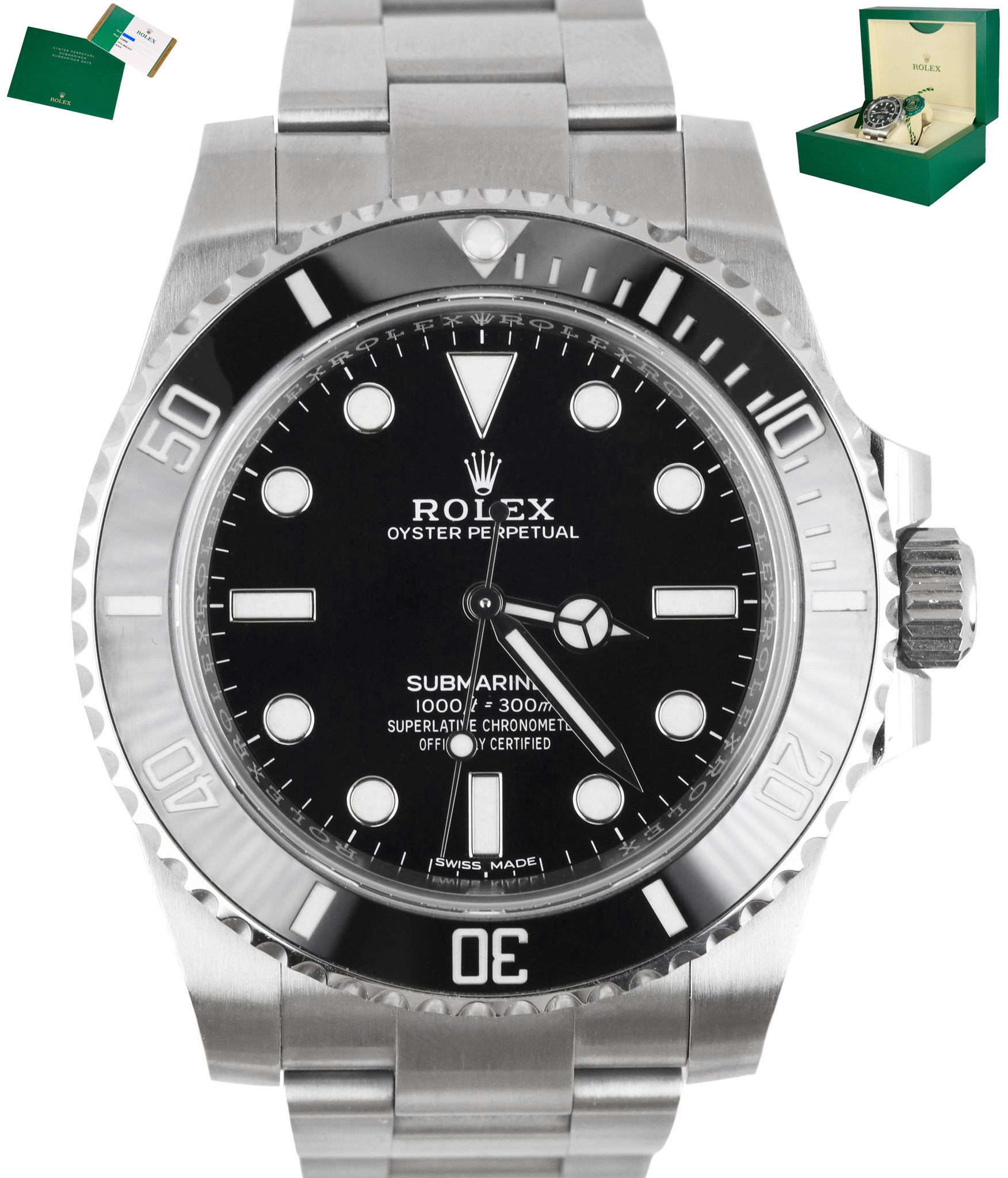 MINT 2015 Rolex Submariner No-Date Stainless Black Ceramic 40mm 114060 Watch