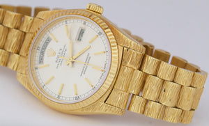 Rolex Day-Date President 18038 Silver Index Dial Bark 36mm 18K Yellow Gold Watch