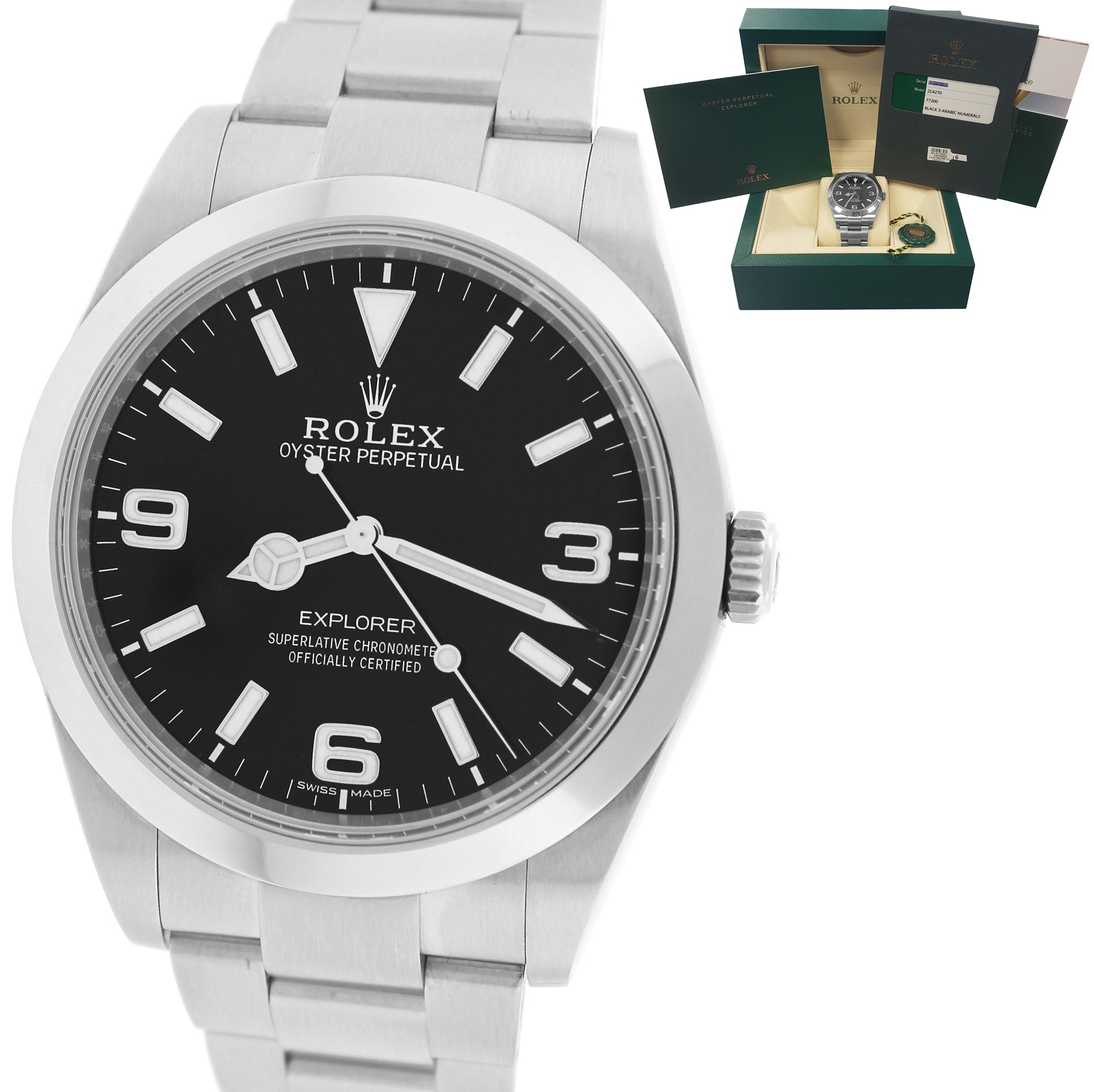 2016 Rolex Explorer I Black 39mm MARK 2 MK2 3-6-9 LUME DIAL 214270 Steel Watch