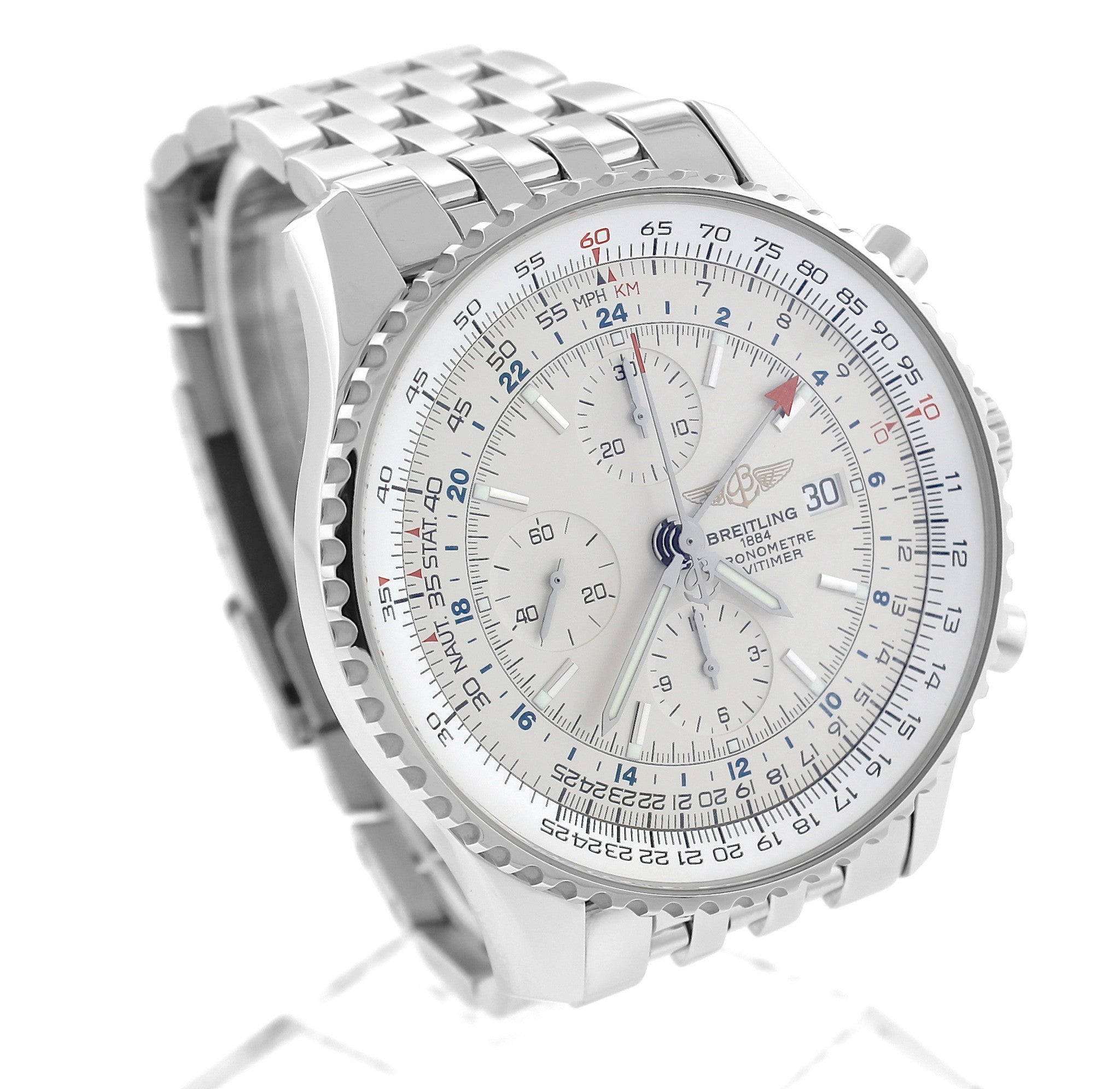 Breitling Navitimer World GMT Stainless White 46mm A24322 Chronograph Watch