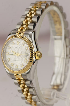 Ladies Rolex DateJust Two-Tone Gold 26mm Silver Diamond Jubilee Watch 179173 B+P