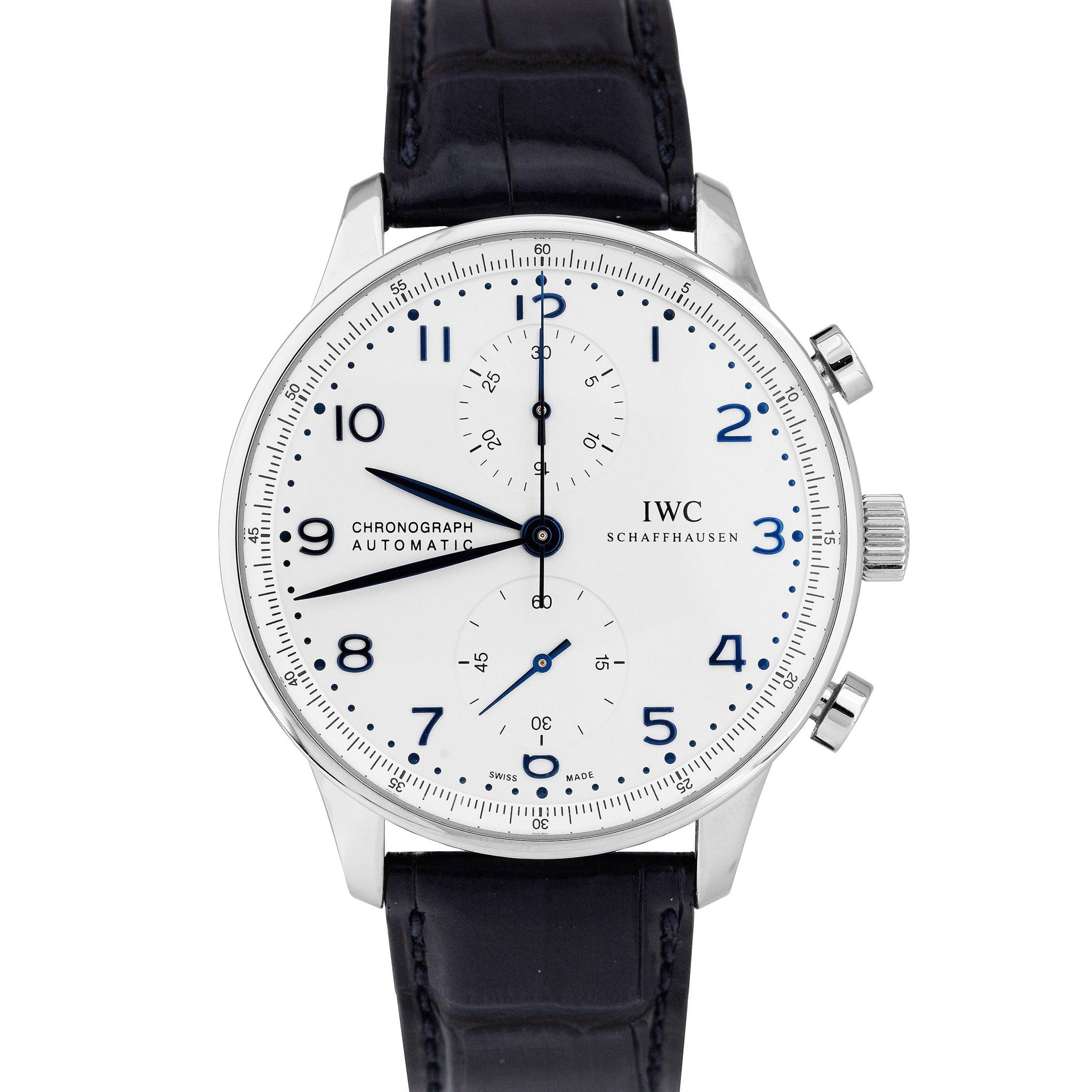 IWC Portuguese Chronograph Stainless Blue 41mm 3714 3714-17 IW371417 Watch B+P