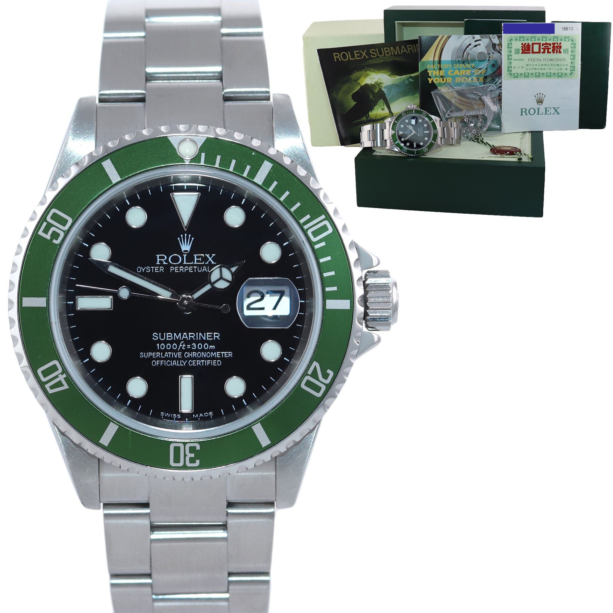 Rolex Submariner Date 16610LV 50th Anniversary Green Bezel with Papers