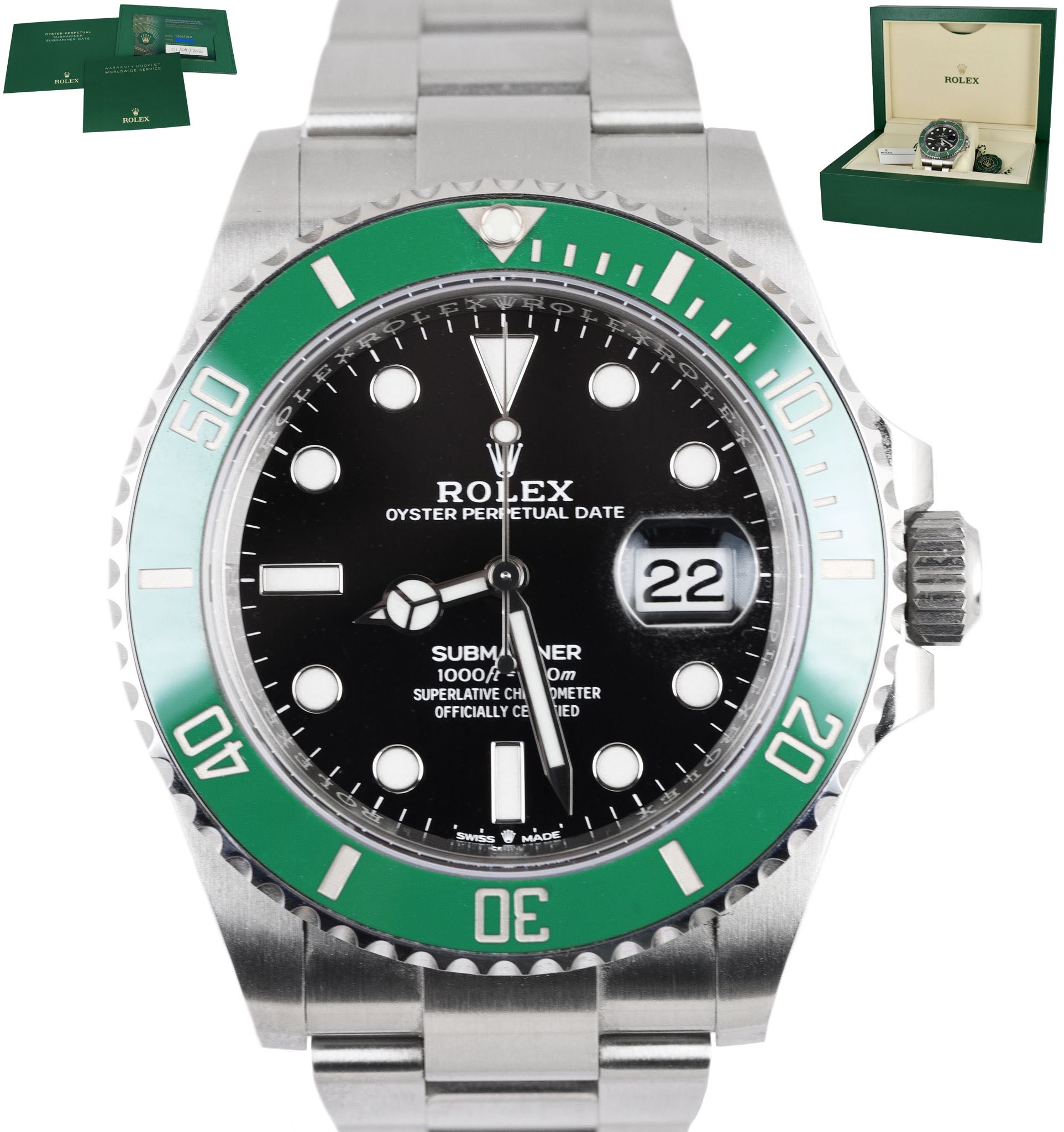 MINT 2021 Rolex Submariner 41mm GREEN KERMIT 126610 LV Ceramic Steel B+P Watch