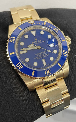MINT Rolex Submariner Date Flat Blue Ceramic 18K Yellow Gold 40mm Watch 116618 B