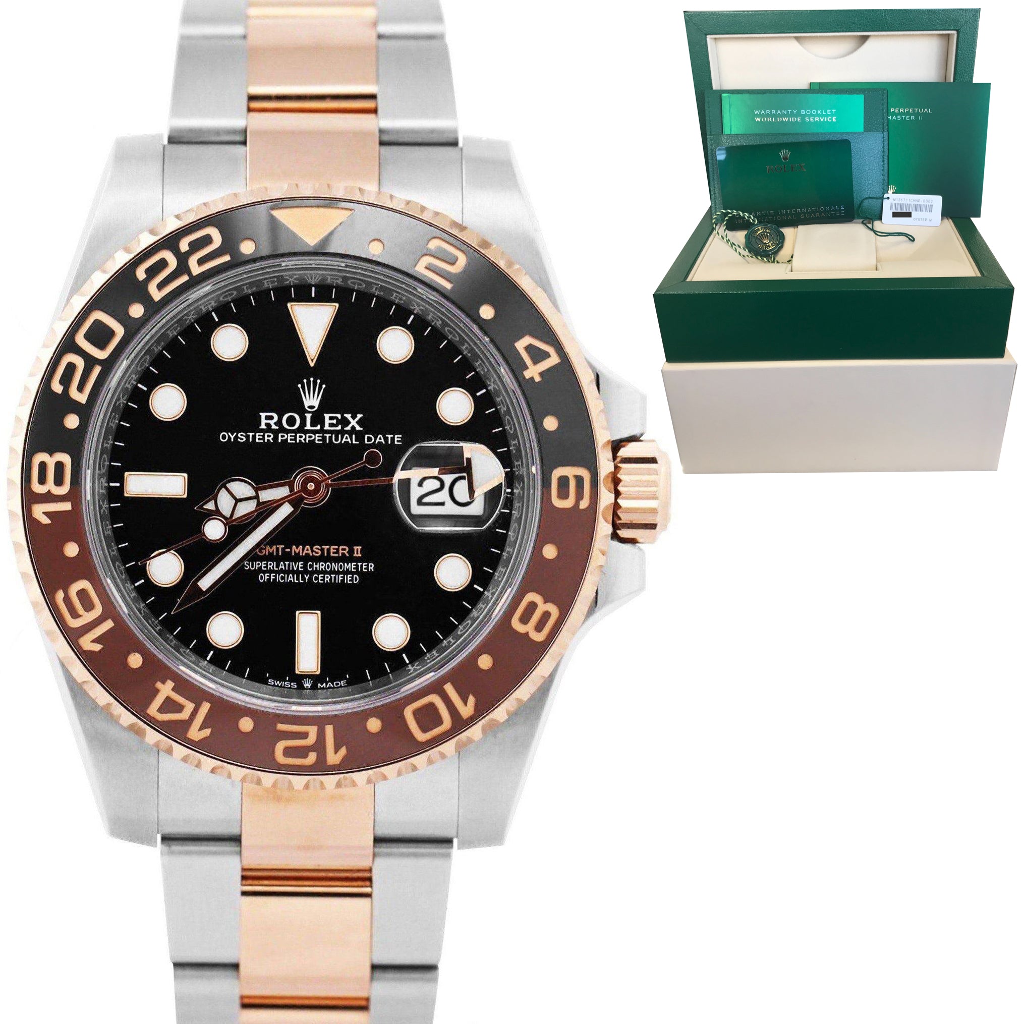 NEW FEB. 2022 Rolex GMT-Master II Root Beer Two-Tone Rose Gold 126711 CHNR Watch