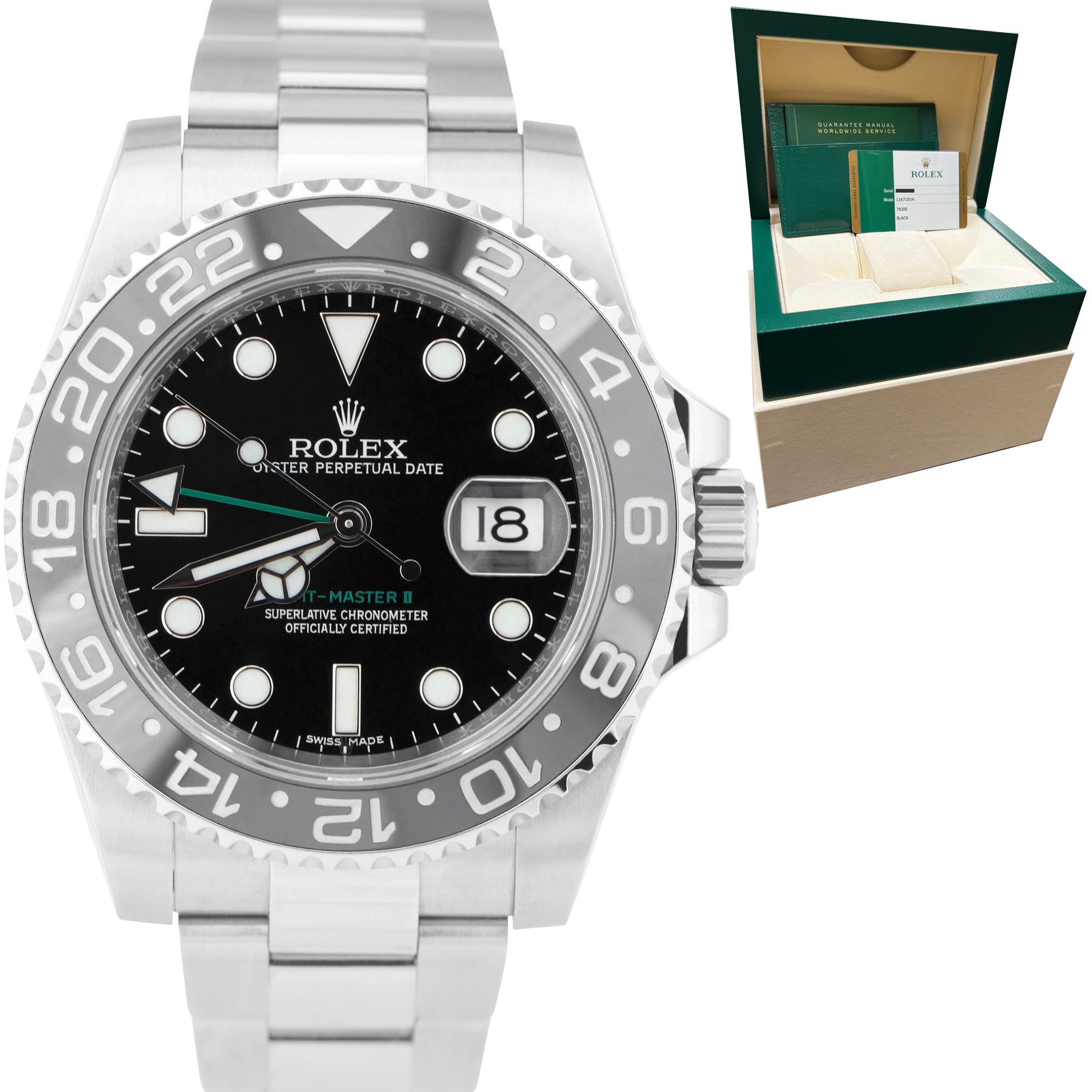 2016 Rolex GMT-Master II Black 40mm Ceramic Stainless Steel Watch 116710 B+P