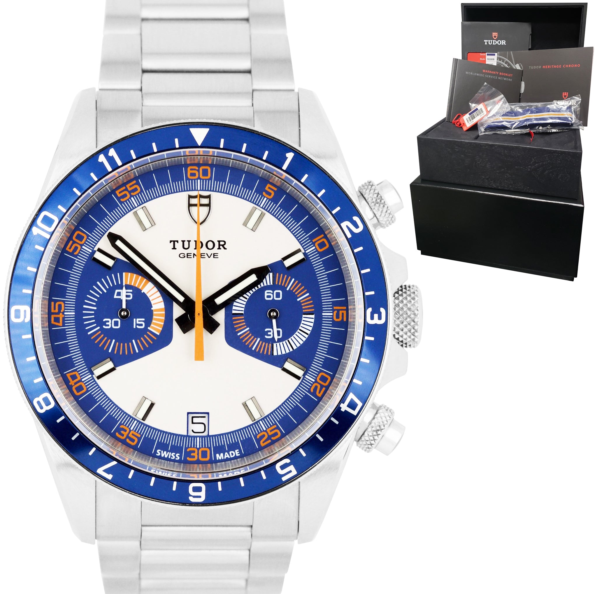 2020 UNPOLISHED Tudor Heritage Chrono 42 BLUE Chronograph Watch 70330 B FULL SET