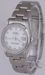 Ladies Rolex DateJust PAPERS White Roman 31mm Stainless Oyster Watch 78240 B+P