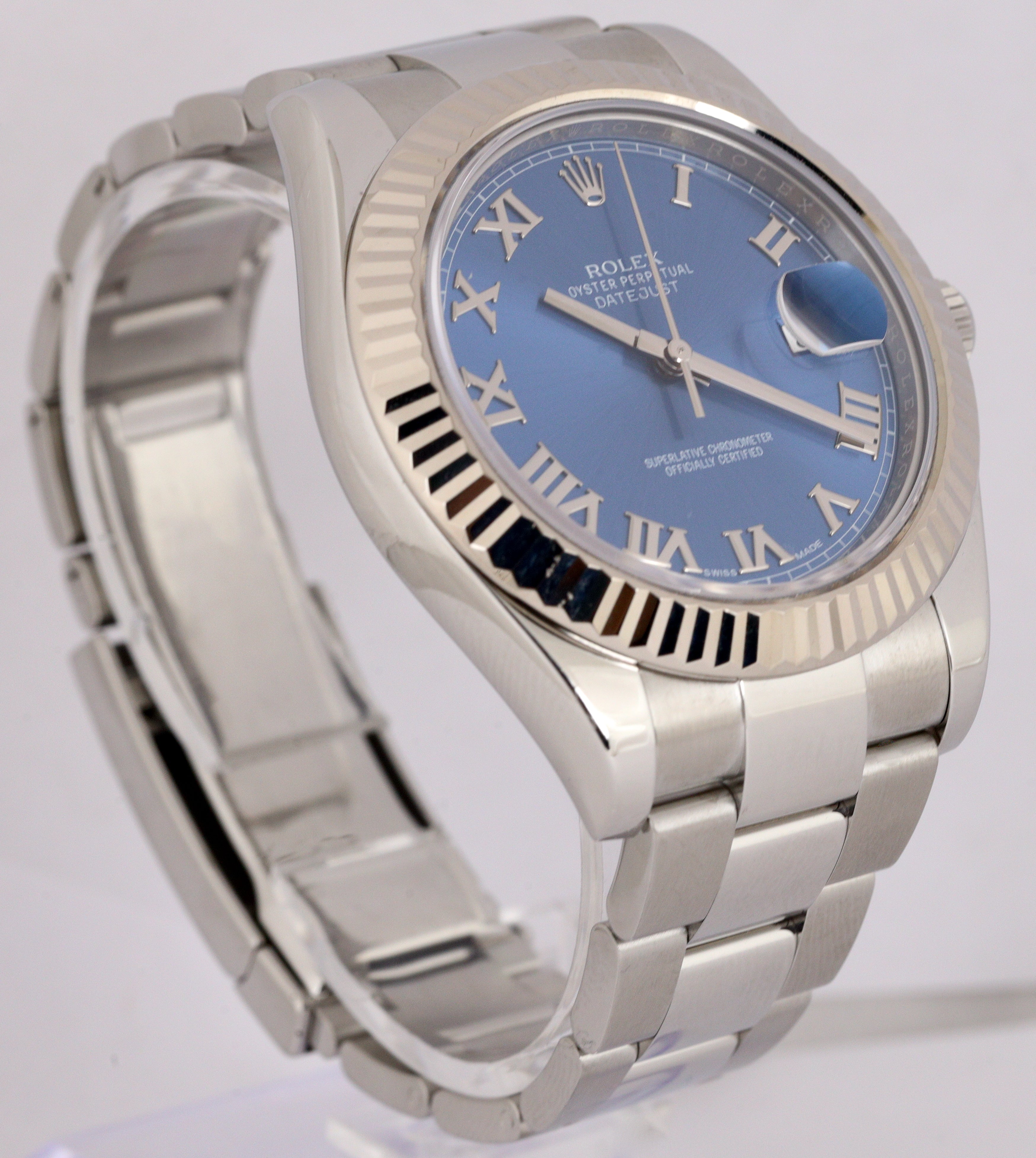 MINT 2016 Rolex Datejust II 41MM AZURRO BLUE Roman 116334 18K White Gold Watch