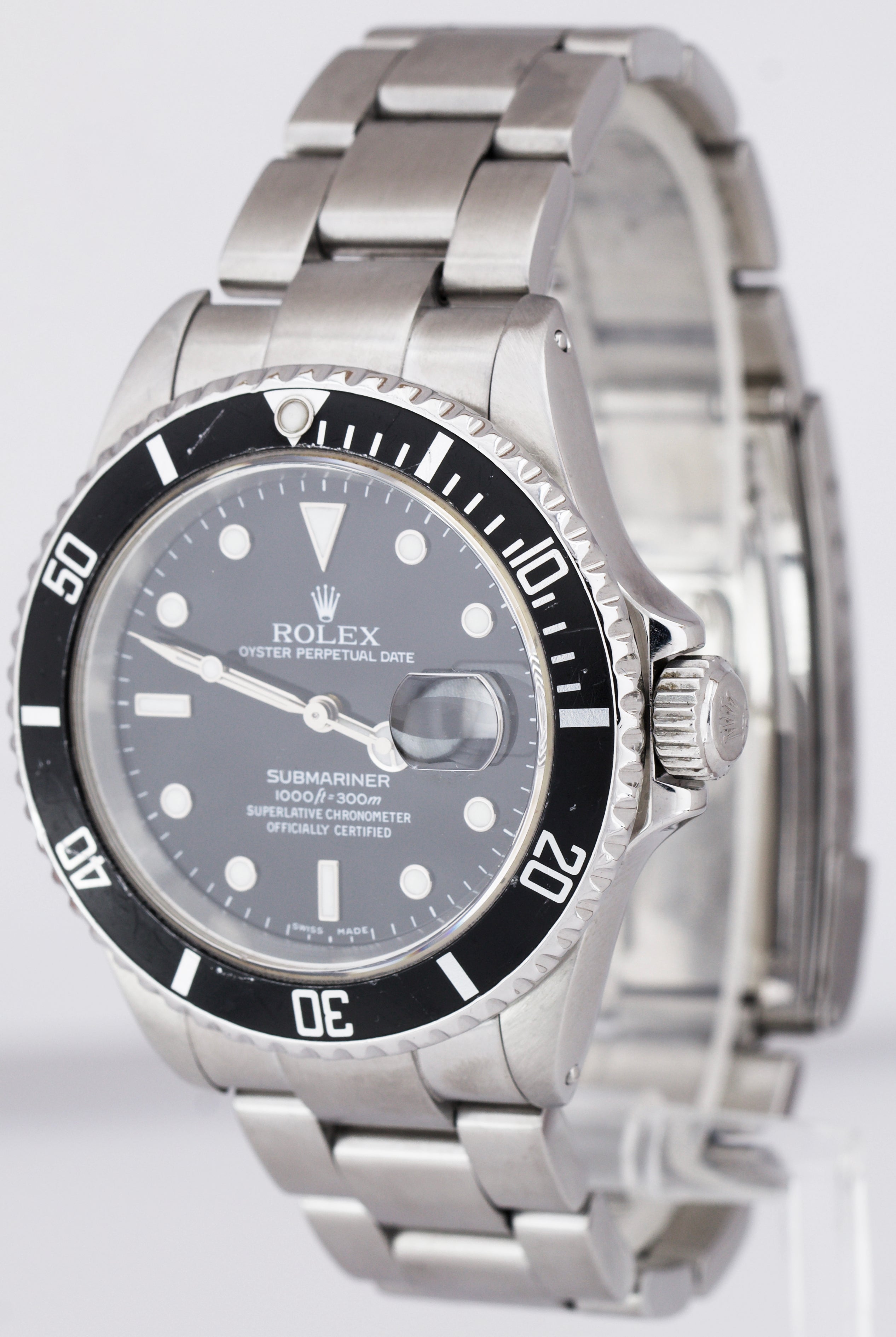 1991 Men's Rolex Submariner Date 40 mm Black Stainless Steel Dive Watch 16610