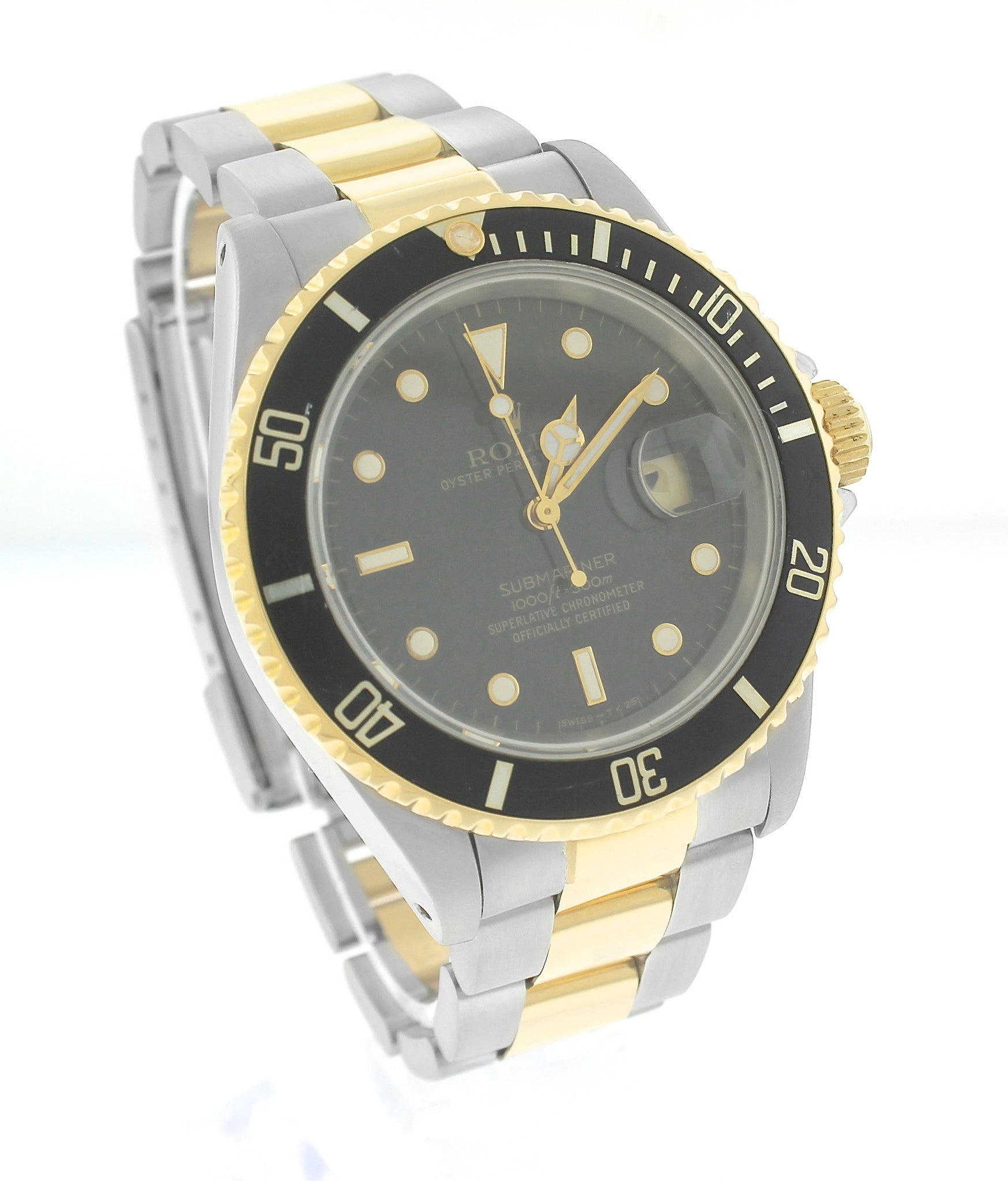 Rolex Submariner Date Two-Tone 18K Gold Stainless Black 40mm Dive Watch 16613