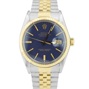 Rolex DateJust 36mm Two-Tone Gold Blue Dial Jubilee Steel Watch 16013 BOX