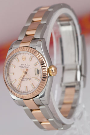Ladies MINT Rolex DateJust Two-Tone Rose Gold 26mm PINK INDEX Watch 179171 B+P