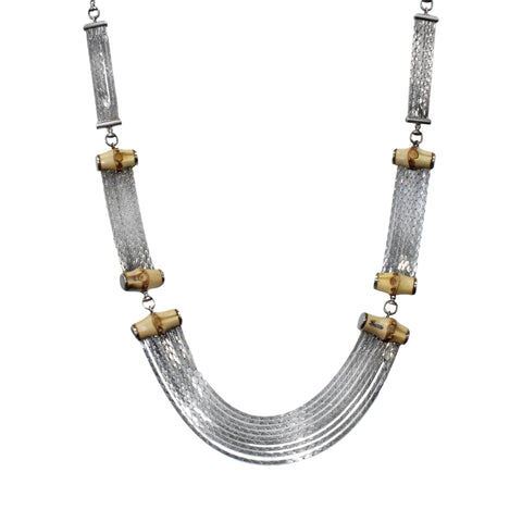 GUCCI Runway Bamboo Horse Bit Sterling Silver Multi-Chain Bib Necklace | 31"