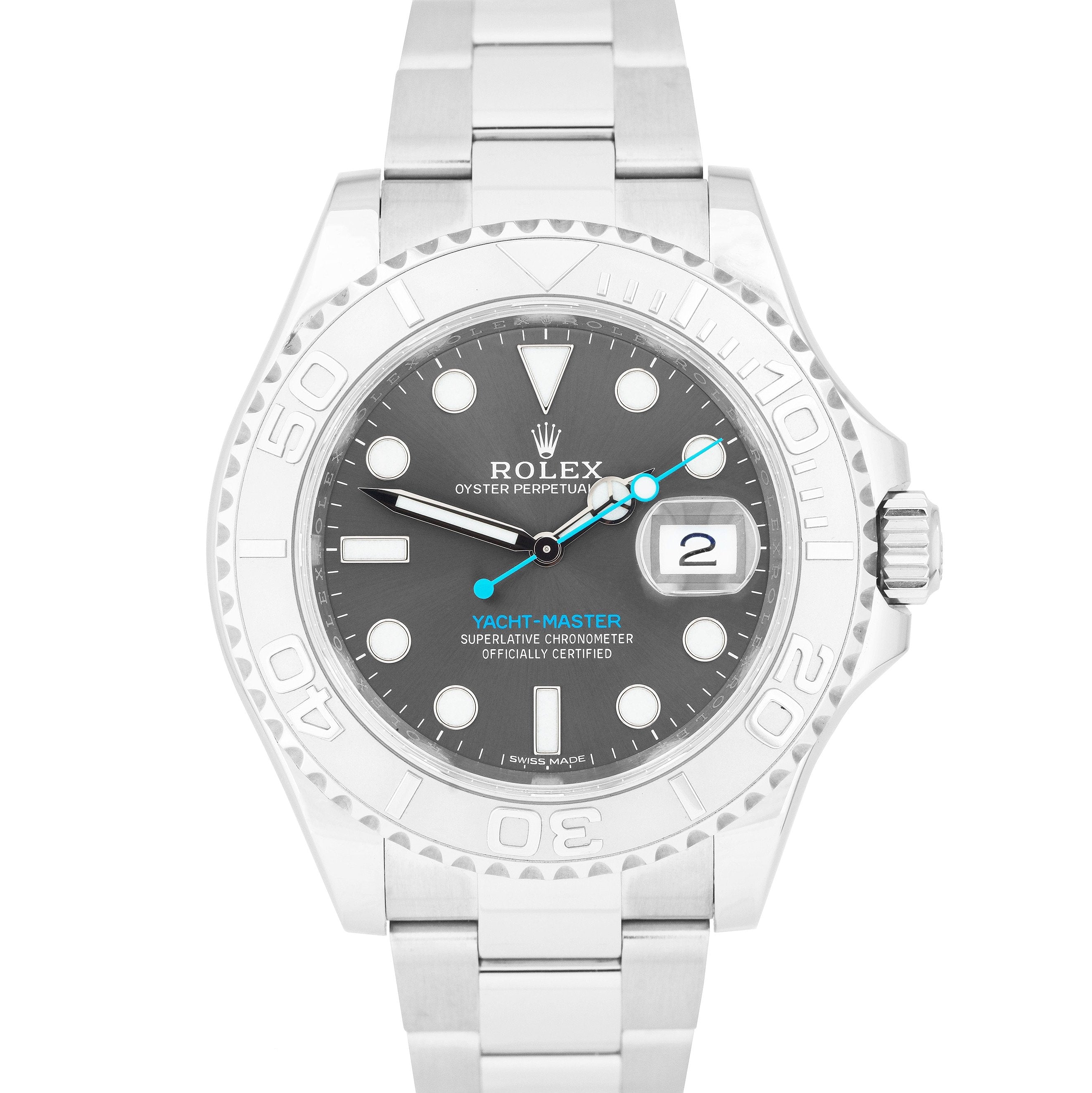 2016 Rolex Yacht-Master Rhodium Stainless Steel Platinum Blue 40mm Watch 116622