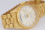 Rolex Day-Date President 18038 Silver Index Dial Bark 36mm 18K Yellow Gold Watch