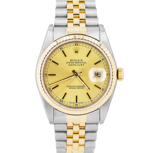 Rolex DateJust 36mm 18K Two-Tone Gold Stainless Champagne Jubilee Watch 16233